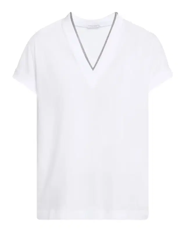 Brunello Cucinelli Monili V-Neck Short-Sleeve Cotton Jersey T-Shirt