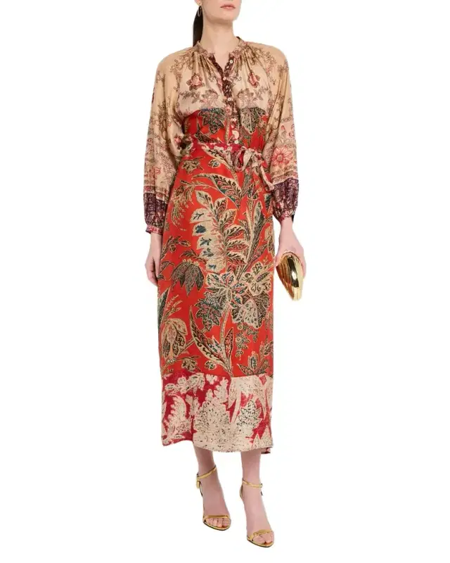 Floral-Print Silk Midi Dress