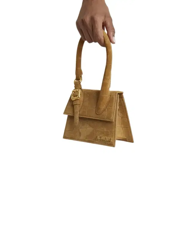 Le Chiquito Moyen Croc-Embossed Suede Top-Handle Bag