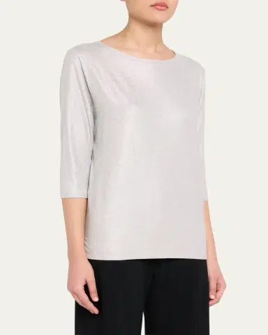 MAJESTIC FILATURES Soft Touch 3/4-Sleeve Metallic Jersey T-Shirt | Thumbnail 4