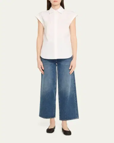 Lafayette 148 New York Fitted Cap-Sleeve Cotton Shirt | Thumbnail 2 Lafayette 148 New York Fitted Cap-Sleeve Cotton Shirt | Thumbnail 2