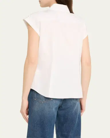 Lafayette 148 New York Fitted Cap-Sleeve Cotton Shirt | Thumbnail 3 Lafayette 148 New York Fitted Cap-Sleeve Cotton Shirt | Thumbnail 3