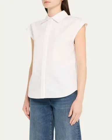 Lafayette 148 New York Fitted Cap-Sleeve Cotton Shirt | Thumbnail 4 Lafayette 148 New York Fitted Cap-Sleeve Cotton Shirt | Thumbnail 4