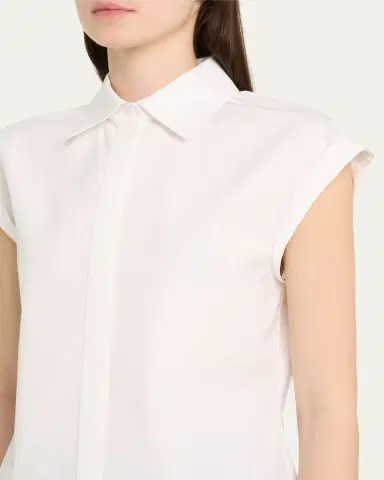Lafayette 148 New York Fitted Cap-Sleeve Cotton Shirt | Thumbnail 5 Lafayette 148 New York Fitted Cap-Sleeve Cotton Shirt | Thumbnail 5