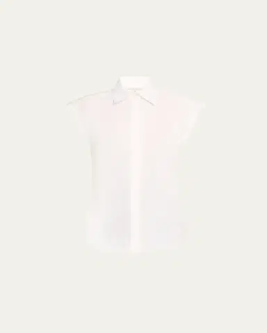 Lafayette 148 New York Fitted Cap-Sleeve Cotton Shirt | Thumbnail 1 Lafayette 148 New York Fitted Cap-Sleeve Cotton Shirt | Thumbnail 1