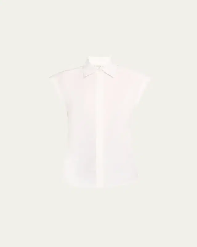 Lafayette 148 New York Fitted Cap-Sleeve Cotton Shirt