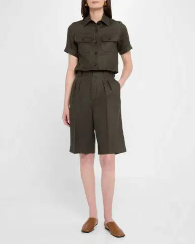 Loro Piana Digby Pleated Structured Linen Wool Bermuda Shorts | Thumbnail 2