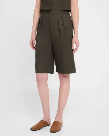 Loro Piana Digby Pleated Structured Linen Wool Bermuda Shorts | Thumbnail 4