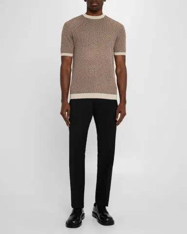 Emporio Armani Men's Micro-Jacquard Honeycomb Short-Sleeve Crewneck Sweater | Thumbnail 2 Emporio Armani Men's Micro-Jacquard Honeycomb Short-Sleeve Crewneck Sweater | Thumbnail 2