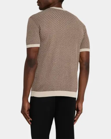 Emporio Armani Men's Micro-Jacquard Honeycomb Short-Sleeve Crewneck Sweater | Thumbnail 3 Emporio Armani Men's Micro-Jacquard Honeycomb Short-Sleeve Crewneck Sweater | Thumbnail 3