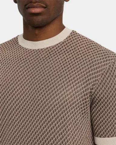 Emporio Armani Men's Micro-Jacquard Honeycomb Short-Sleeve Crewneck Sweater | Thumbnail 5 Emporio Armani Men's Micro-Jacquard Honeycomb Short-Sleeve Crewneck Sweater | Thumbnail 5