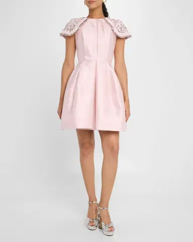 Dice Kayek Embroidered-Shoulder Fit-&-Flare Dress | Thumbnail 4