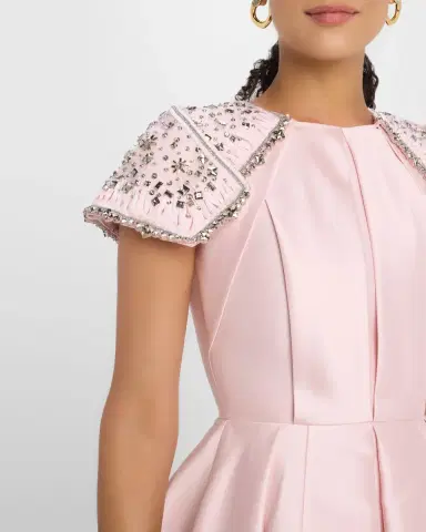 Dice Kayek Embroidered-Shoulder Fit-&-Flare Dress | Thumbnail 5