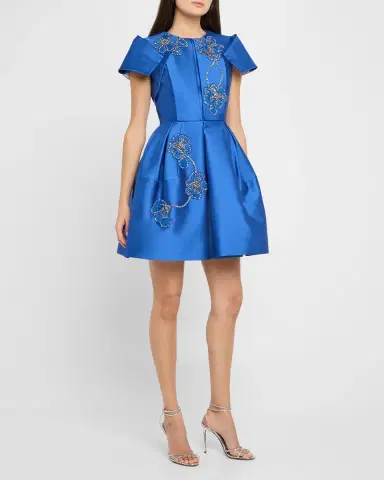 Dice Kayek Floral Embroidered Pleated Mini Dress | Thumbnail 3