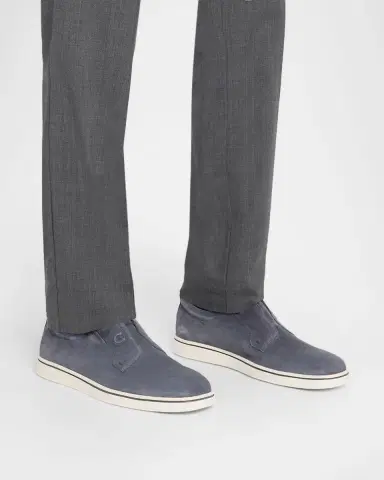 Ferragamo Men's Alfie Suede Gancini Stamp Slip-On Sneakers | Thumbnail 2