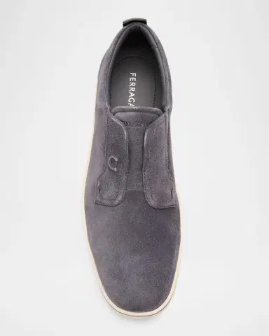 Ferragamo Men's Alfie Suede Gancini Stamp Slip-On Sneakers | Thumbnail 6