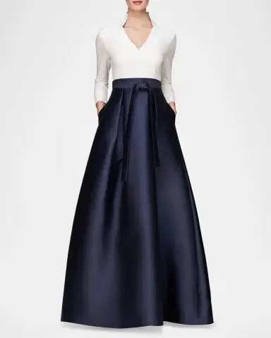Kay Unger New York Phoebe 3/4-Sleeve Collared Poplin A-Line Gown | Thumbnail 2 Kay Unger New York Phoebe 3/4-Sleeve Collared Poplin A-Line Gown | Thumbnail 2