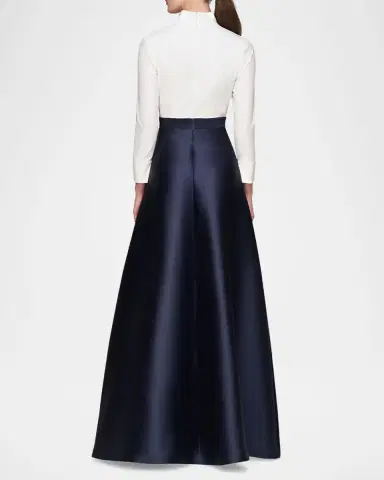 Kay Unger New York Phoebe 3/4-Sleeve Collared Poplin A-Line Gown | Thumbnail 3 Kay Unger New York Phoebe 3/4-Sleeve Collared Poplin A-Line Gown | Thumbnail 3