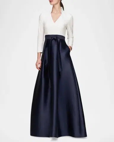 Kay Unger New York Phoebe 3/4-Sleeve Collared Poplin A-Line Gown | Thumbnail 4 Kay Unger New York Phoebe 3/4-Sleeve Collared Poplin A-Line Gown | Thumbnail 4