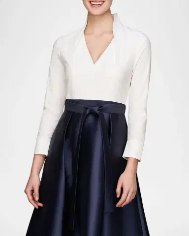 Kay Unger New York Phoebe 3/4-Sleeve Collared Poplin A-Line Gown | Thumbnail 5 Kay Unger New York Phoebe 3/4-Sleeve Collared Poplin A-Line Gown | Thumbnail 5