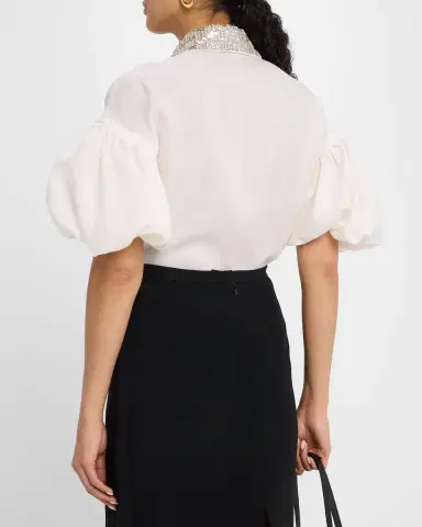 Dice Kayek Embroidered Collar Puff-Sleeve Blouse | Thumbnail 3