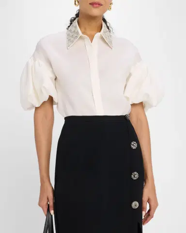 Dice Kayek Embroidered Collar Puff-Sleeve Blouse | Thumbnail 4