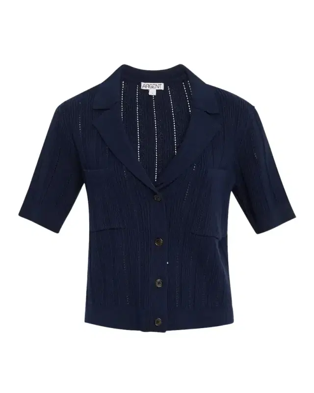 ARGENT Pointelle & Ribbed Knit Top