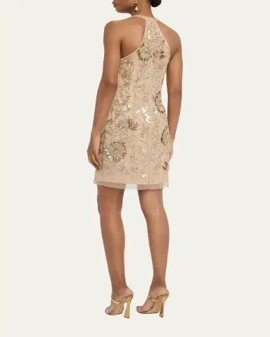 Aidan Mattox Floral Bead & Sequin Halter Mini Dress | Thumbnail 3 Aidan Mattox Floral Bead & Sequin Halter Mini Dress | Thumbnail 3