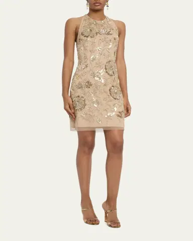Aidan Mattox Floral Bead & Sequin Halter Mini Dress | Thumbnail 4 Aidan Mattox Floral Bead & Sequin Halter Mini Dress | Thumbnail 4