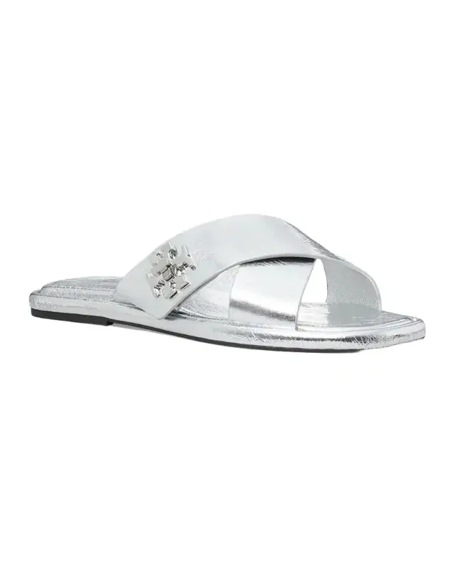 Crisscross Metallic Medallion Slide Sandals