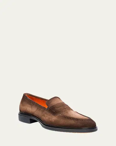 Santoni Men's Easy Suede Penny Loafers | Thumbnail 2