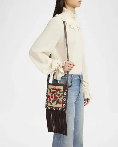 Valentino Garavani Nellcote Small Fringe Jacquard Cherries Suede Crossbody Bag | Thumbnail 2 Valentino Garavani Nellcote Small Fringe Jacquard Cherries Suede Crossbody Bag | Thumbnail 2