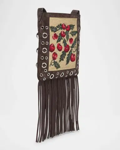 Valentino Garavani Nellcote Small Fringe Jacquard Cherries Suede Crossbody Bag | Thumbnail 3 Valentino Garavani Nellcote Small Fringe Jacquard Cherries Suede Crossbody Bag | Thumbnail 3