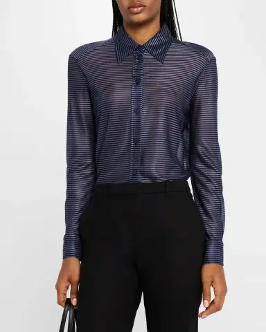 Emporio Armani Button-Down Striped Viscose Shirt | Thumbnail 4