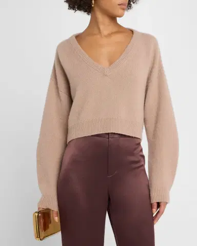 LAPOINTE V-Neck Cashmere Cropped Sweater | Thumbnail 3