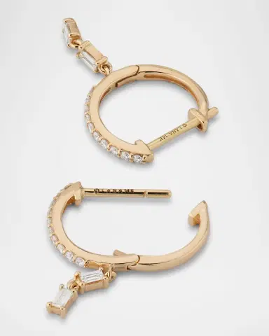 LANA 14K Gold Mini Flawless Diamond Huggie Earrings with Double Dangle Baguettes | Thumbnail 4