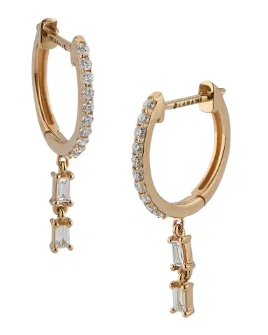 LANA 14K Gold Mini Flawless Diamond Huggie Earrings with Double Dangle Baguettes | Thumbnail 1