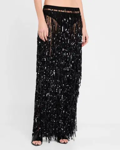 Lapointe Sequin Fringed Maxi Pencil Skirt | Thumbnail 4
