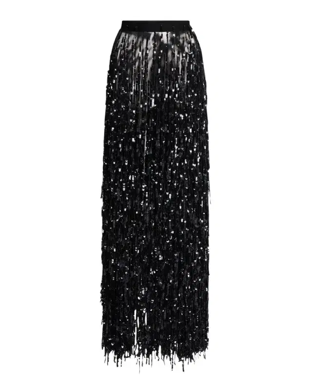 LAPOINTE Sequin Fringed Maxi Pencil Skirt