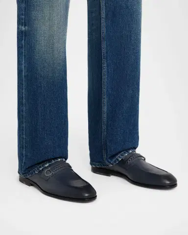 Ferragamo Men's Antigua Leather Woven-Strap Gancio Loafers | Thumbnail 2 Ferragamo Men's Antigua Leather Woven-Strap Gancio Loafers | Thumbnail 2