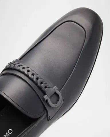 Ferragamo Men's Antigua Leather Woven-Strap Gancio Loafers | Thumbnail 5 Ferragamo Men's Antigua Leather Woven-Strap Gancio Loafers | Thumbnail 5