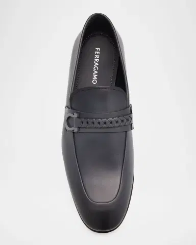 Ferragamo Men's Antigua Leather Woven-Strap Gancio Loafers | Thumbnail 6 Ferragamo Men's Antigua Leather Woven-Strap Gancio Loafers | Thumbnail 6