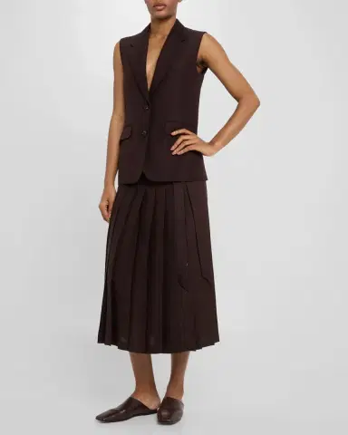 Loro Piana Yasmina Pleated New Summer Twill Midi Skirt | Thumbnail 2