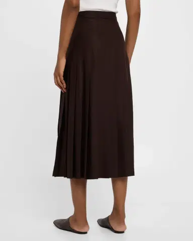 Loro Piana Yasmina Pleated New Summer Twill Midi Skirt | Thumbnail 3