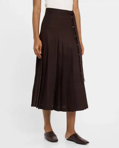 Loro Piana Yasmina Pleated New Summer Twill Midi Skirt | Thumbnail 4