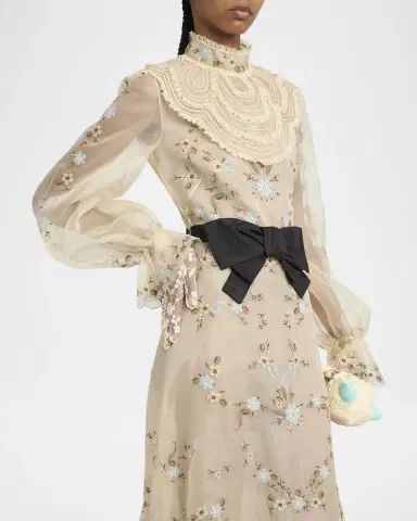 Valentino Garavani Ruffle Embroidered Bib Long-Sleeve Bow Gown | Thumbnail 5 Valentino Garavani Ruffle Embroidered Bib Long-Sleeve Bow Gown | Thumbnail 5
