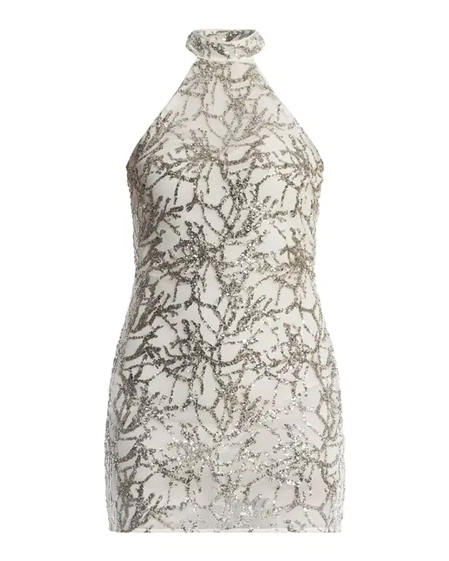 BCBGMAXAZRIA Sequin-Embellished Halter Mini Dress
