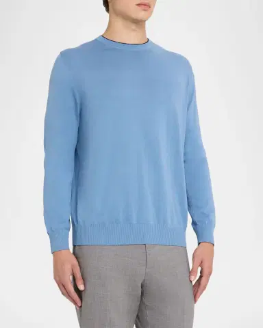 Canali Men 's Cotton Tipped Crewneck Sweater | Thumbnail 4