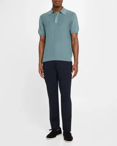 Canali Men 's Cotton-Modal Waffle Knit Polo Sweater | Thumbnail 2 Canali Men 's Cotton-Modal Waffle Knit Polo Sweater | Thumbnail 2