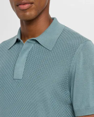 Canali Men 's Cotton-Modal Waffle Knit Polo Sweater | Thumbnail 5 Canali Men 's Cotton-Modal Waffle Knit Polo Sweater | Thumbnail 5